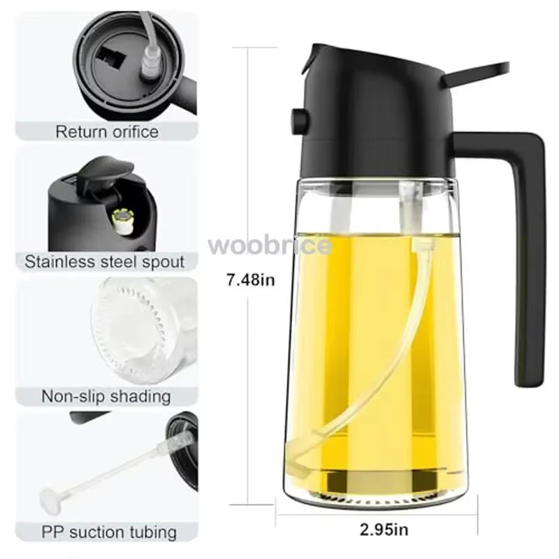 2In1 500Ml Plastic Spray Oil Sprayer Bottle Spray Oil Dispenser Oil Jar Cruet BBQ Kitchen Baking Roasting Picnic Kitchen Tool